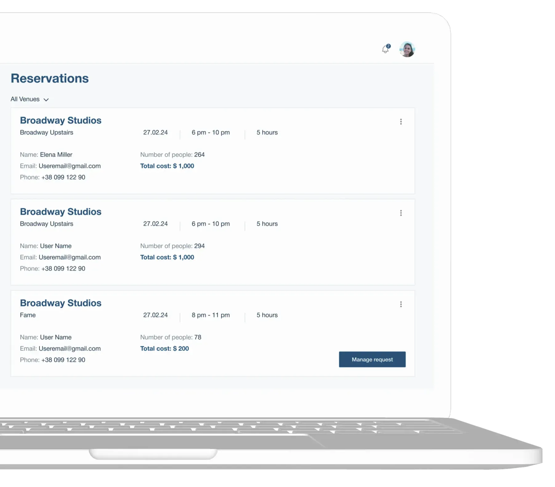 KneesUp reservations dashboard