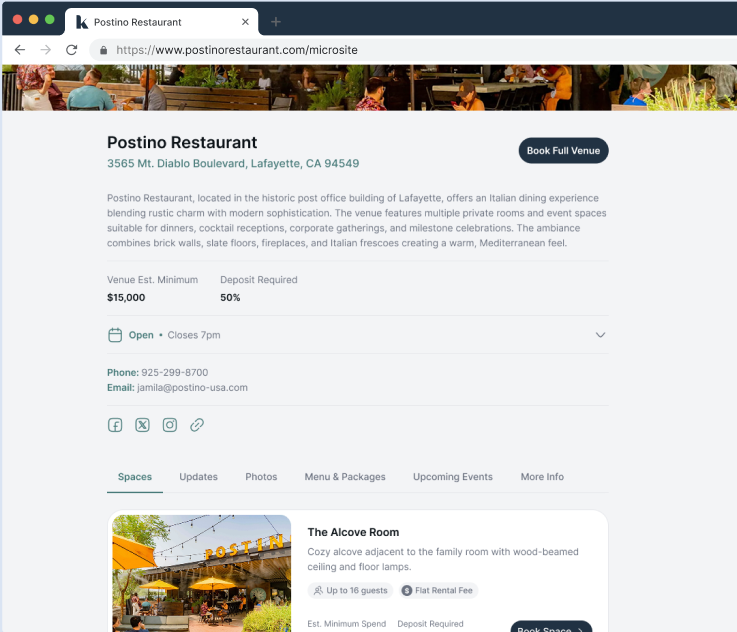 Branded venue microsite preview